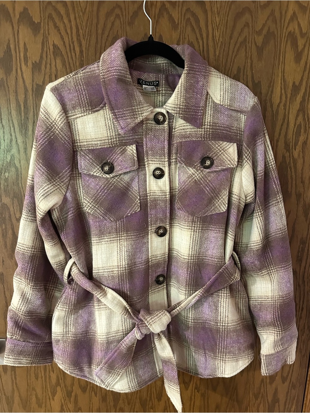 Venus Purple Plaid Belted Shirt Jacket - size L